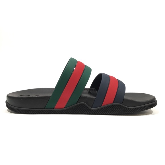 GUCCI WEB RGR RUBBER SLIDES SANDALS -MEN’S US 12.5 -NEW - Picture 2 of 9